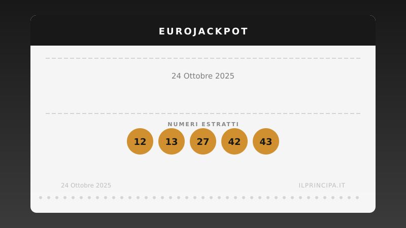 EuroJackpot, estrazione del 24 ottobre 2025: numeri vincenti ed euronumeri
