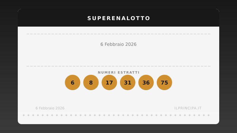 Lotto e SuperEnalotto, estrazione di venerdì 6 febbraio 2026: i numeri vincenti